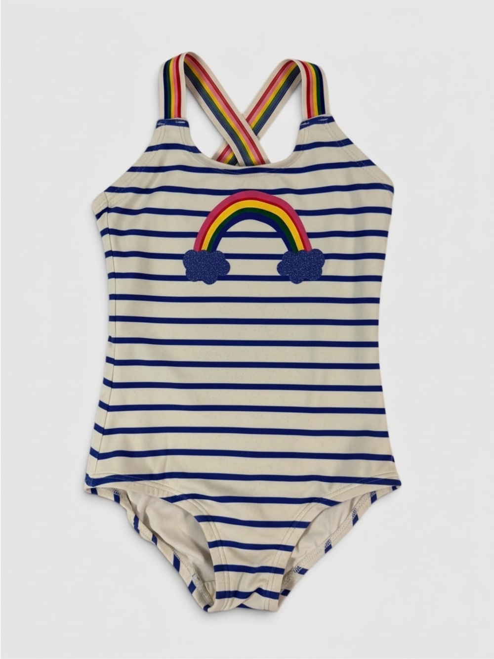 Hanna Andersson Girls 4 Rainbow Stripe One Piece Swimsuit Crossback